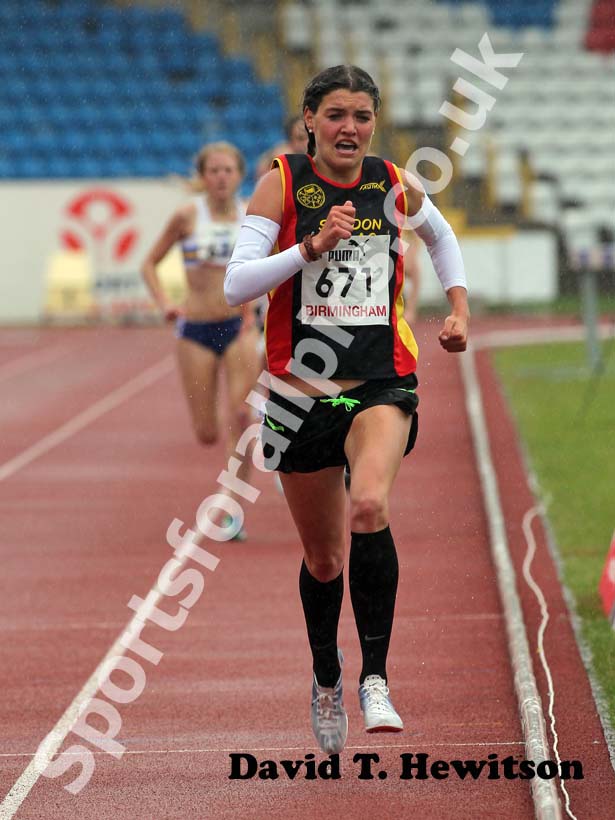 Kate Avery (Shildon) leads the 1500 metresat the 2012 England and North Champs.